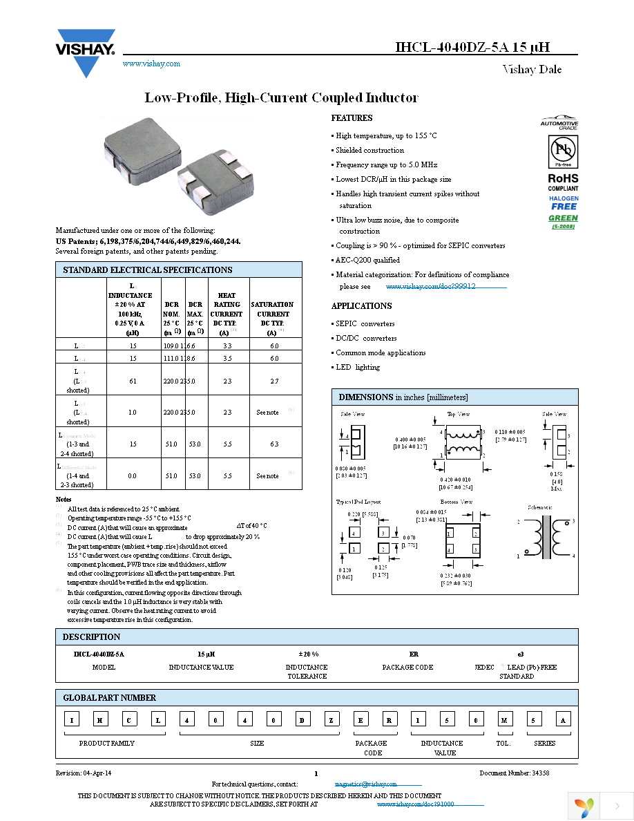 IHCL4040DZER150M5A Page 1