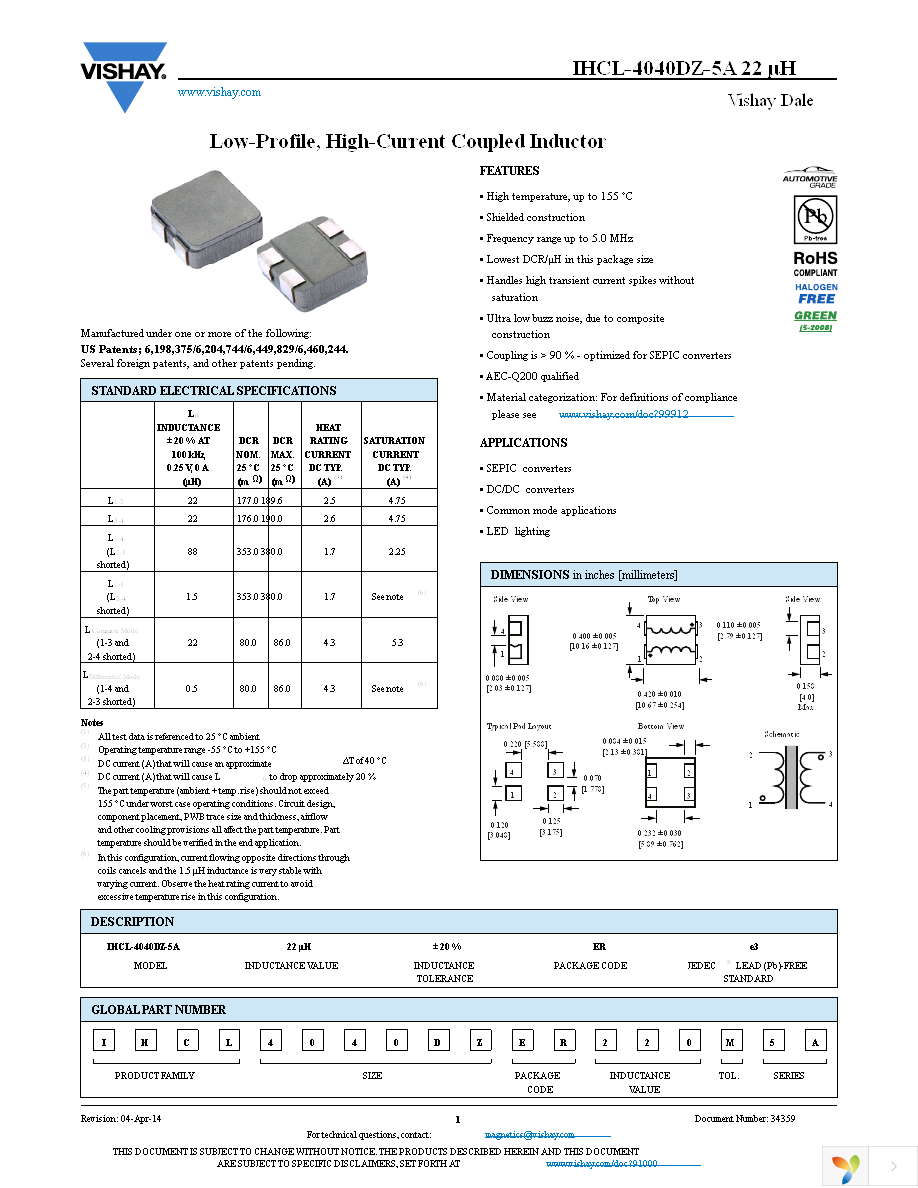 IHCL4040DZER220M5A Page 1