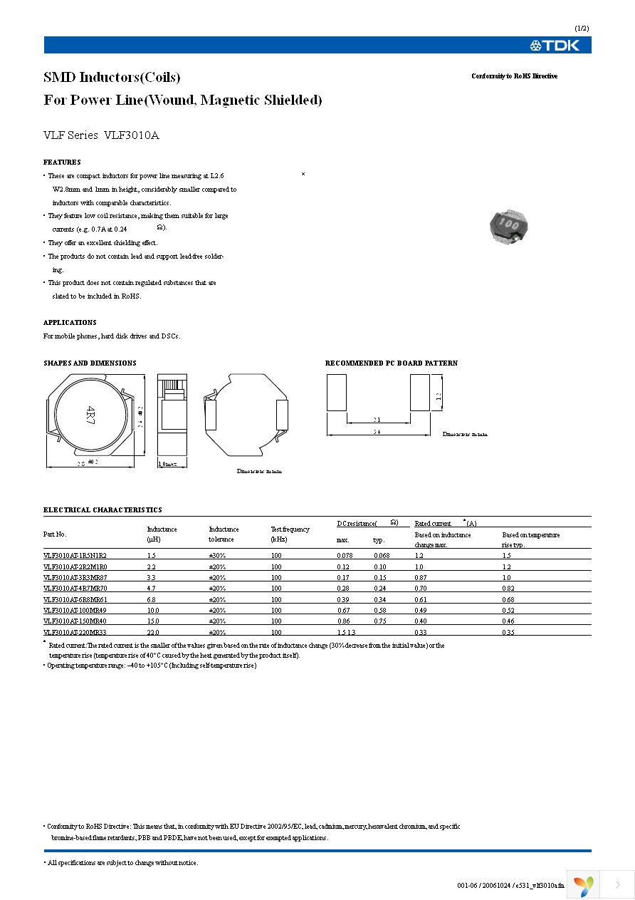 VLF3010AT-4R7MR70 Page 1