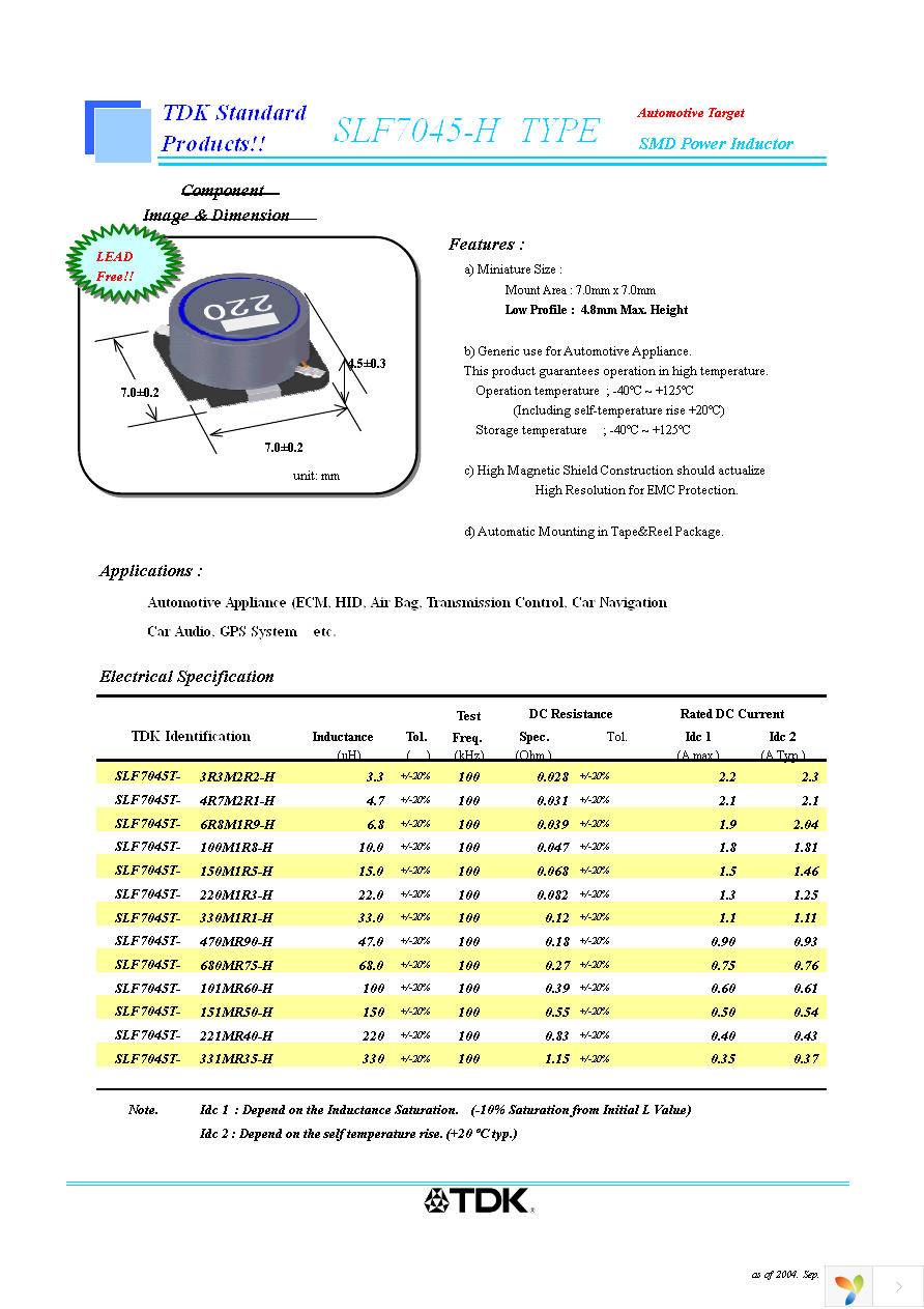 SLF7045T-150M1R5-H Page 1