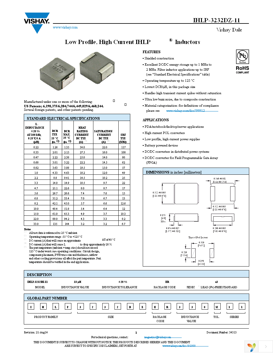 IHLP3232DZER100M11 Page 1