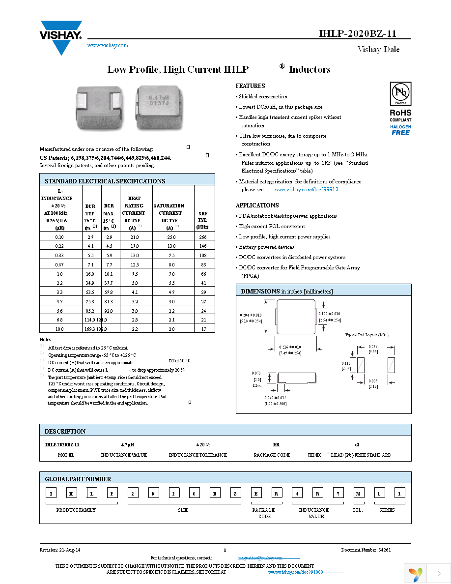 IHLP2020BZERR47M11 Page 1