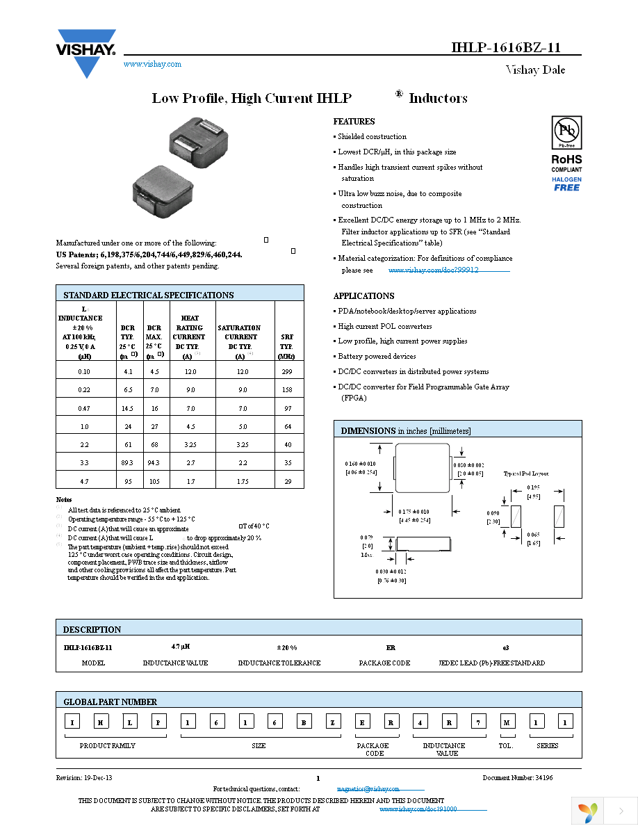 IHLP1616BZER1R0M11 Page 1