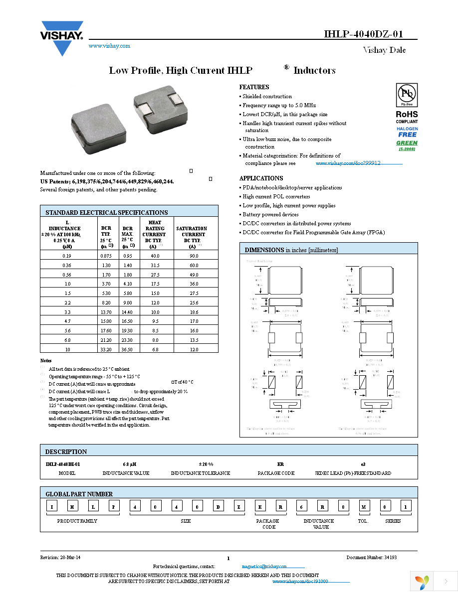 IHLP4040DZER1R5M01 Page 1