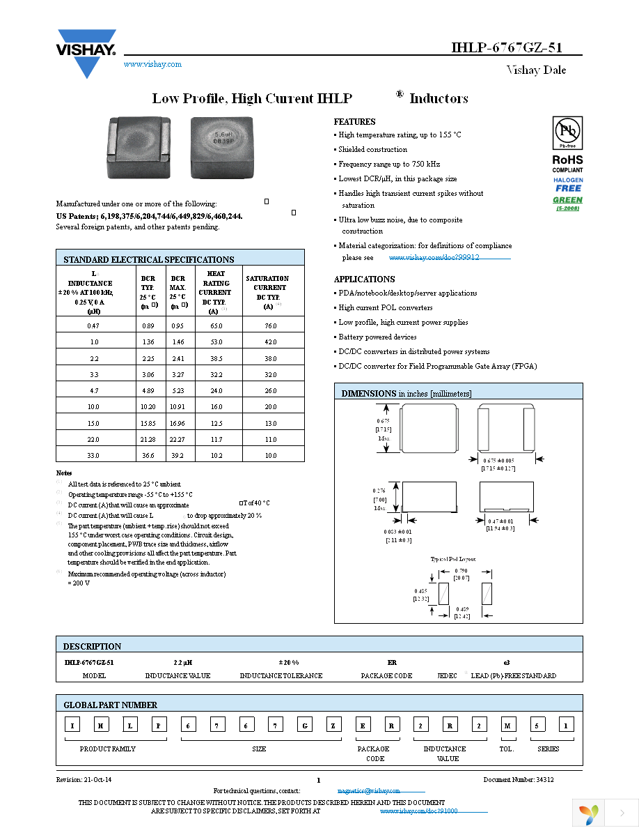 IHLP6767GZER220M51 Page 1