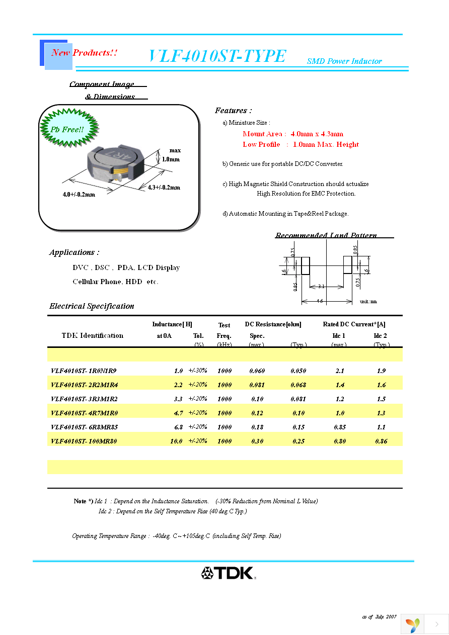 VLF4010ST-1R0N1R9 Page 1