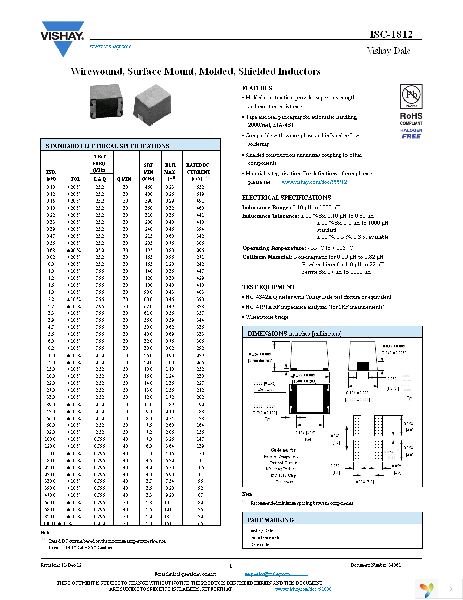 ISC1812ER1R0K Page 1