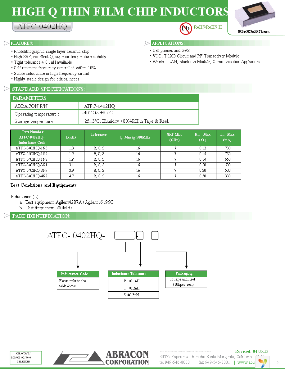 ATFC-0402HQ-1N5B-T Page 1