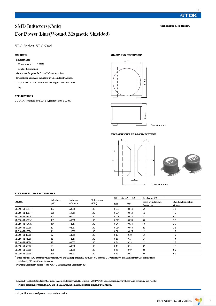 VLC6045T-1R5N Page 1