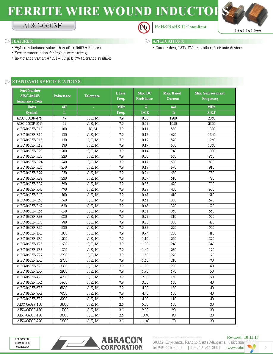 AISC-0603F-R22J-T Page 1