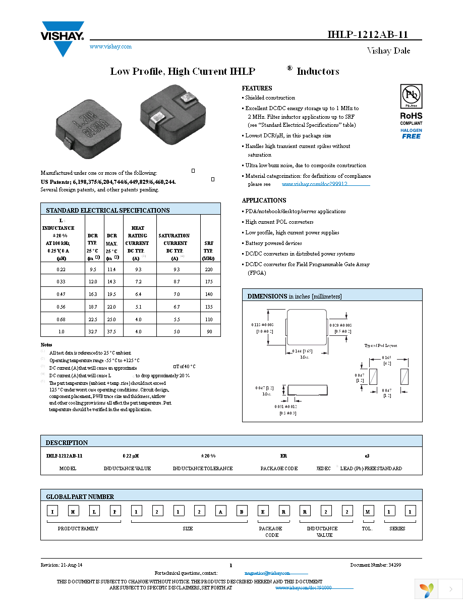 IHLP1212ABERR33M11 Page 1