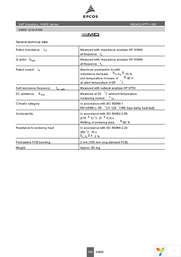 B82422H1103K100 Page 2