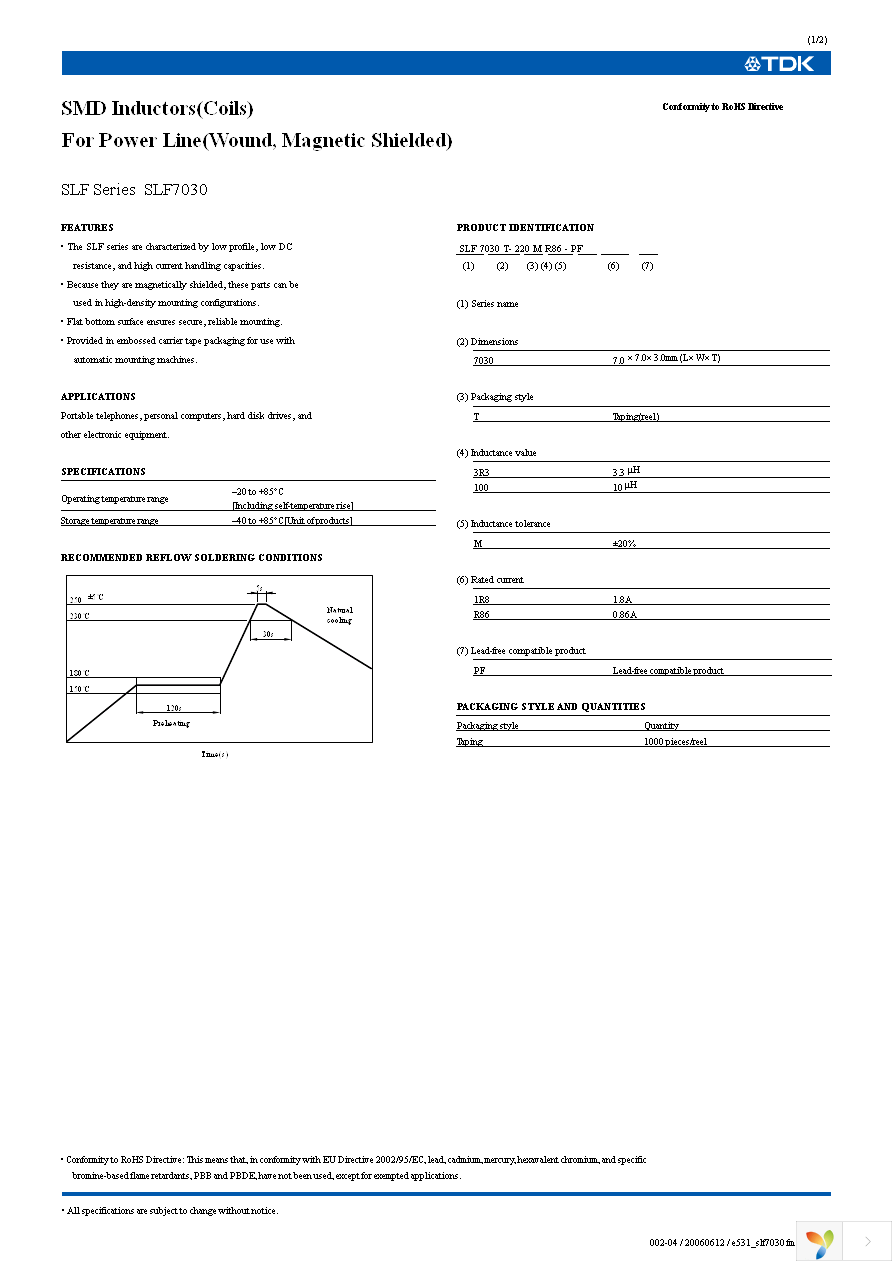 SLF7030T-100M1R3-PF Page 1