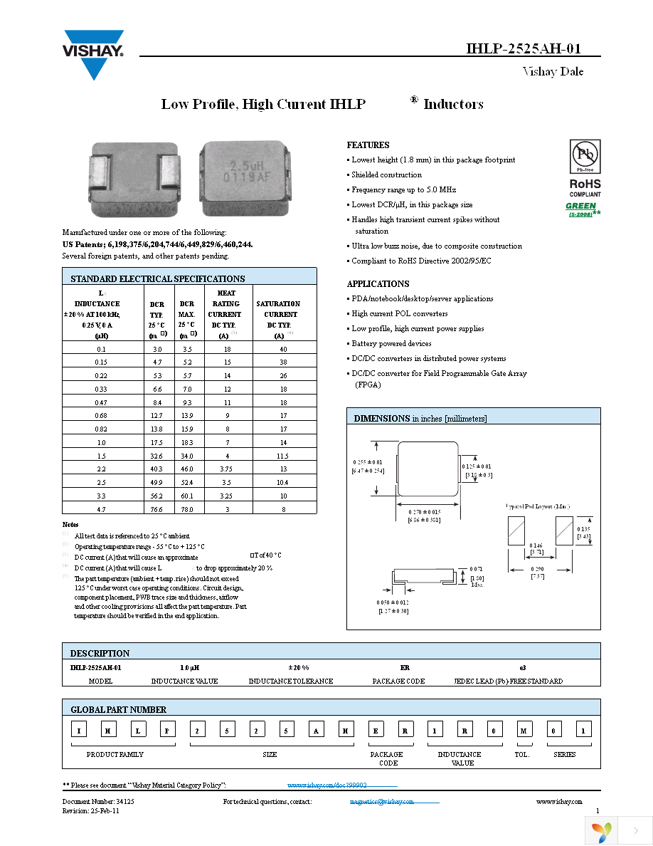 IHLP2525AHERR22M01 Page 1