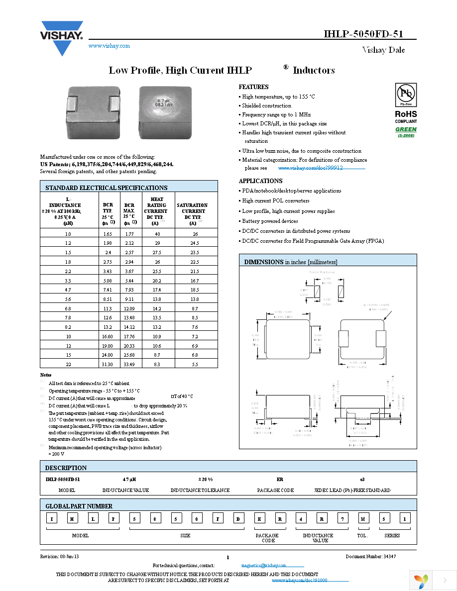 IHLP5050FDER100M51 Page 1