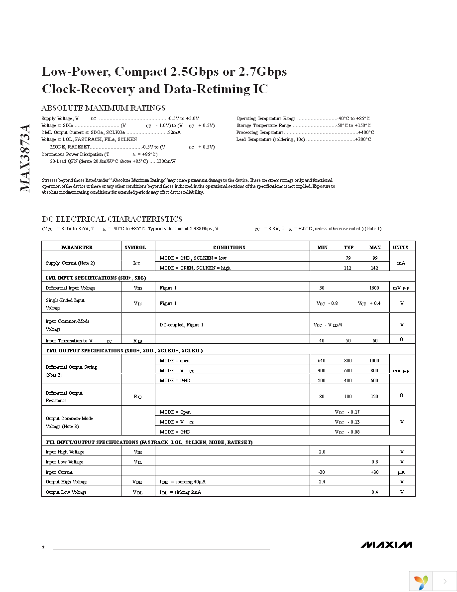 MAX3873AETP+ Page 2