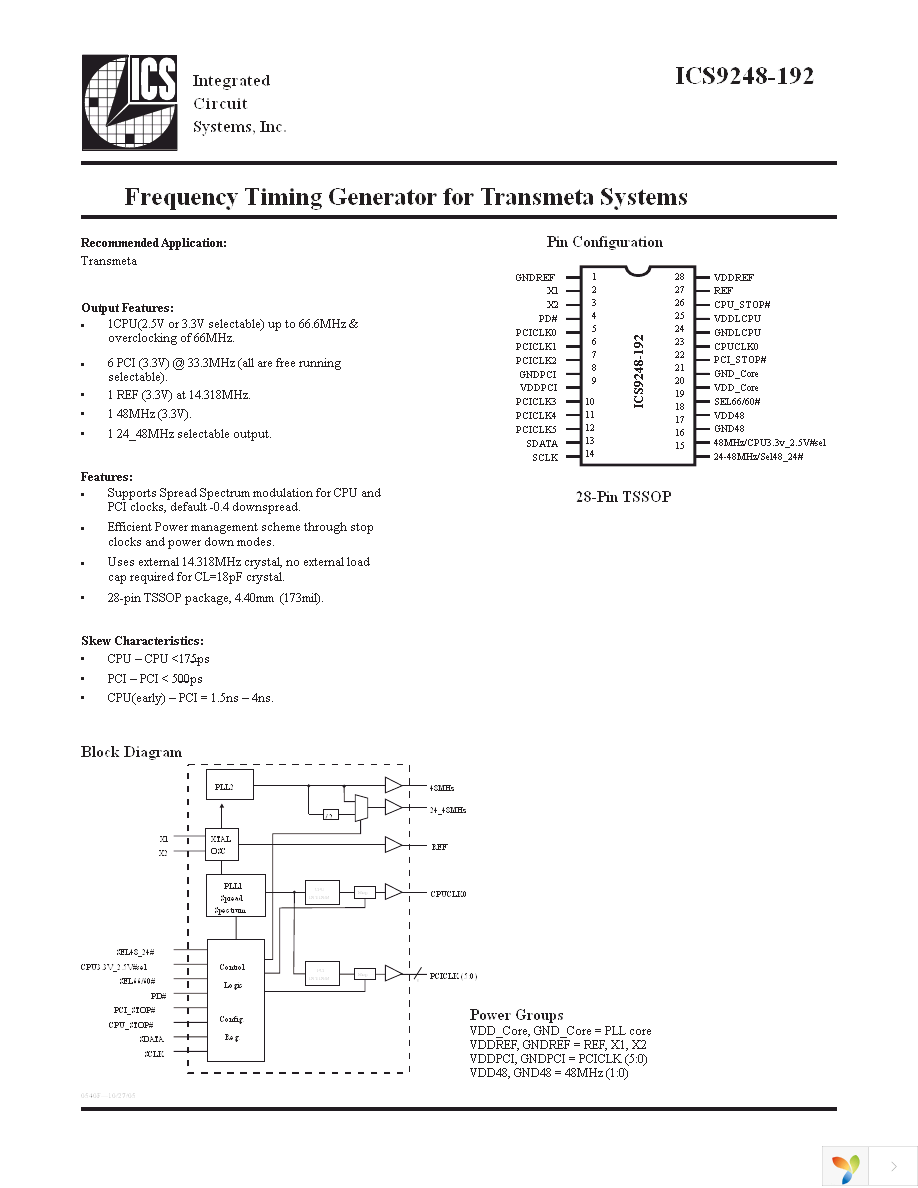 ICS9248AG-192LF Page 1