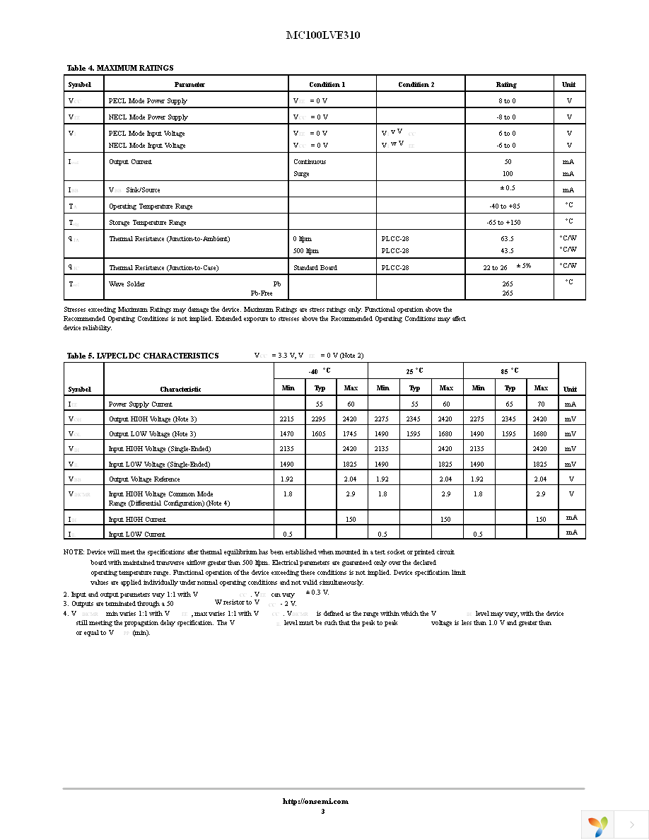 MC100LVE310FNR2G Page 3