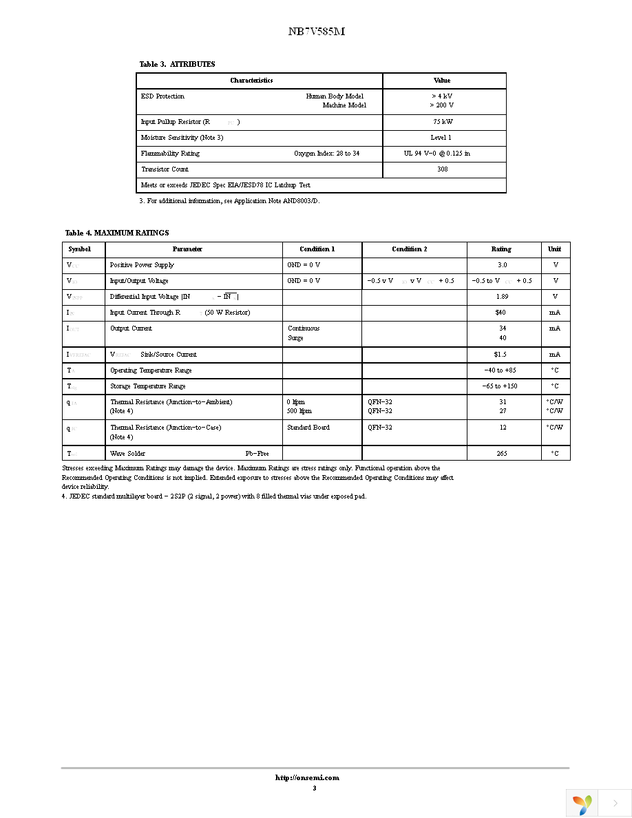 NB7V585MMNR4G Page 3