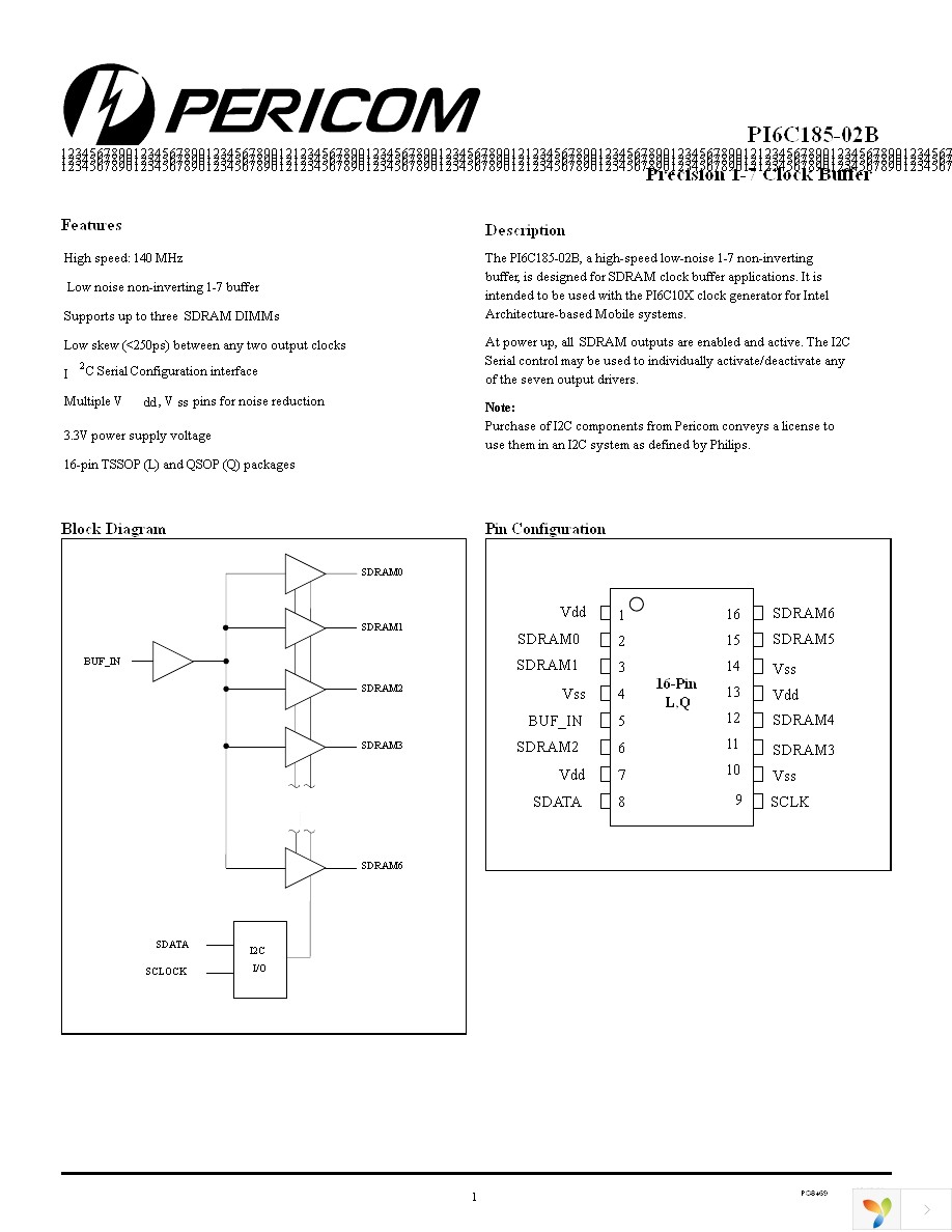 PI6C185-02BLE Page 1
