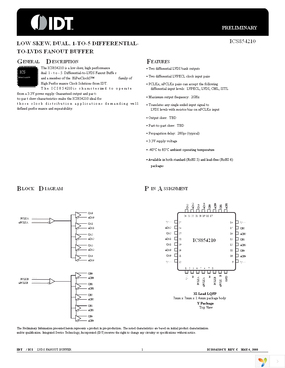 ICS854210CYLF Page 1