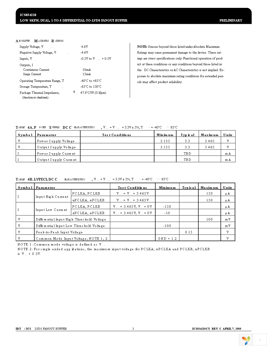 ICS854210CYLF Page 3