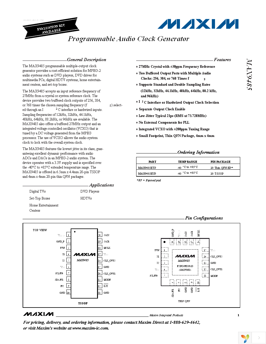 MAX9485EUP+ Page 1