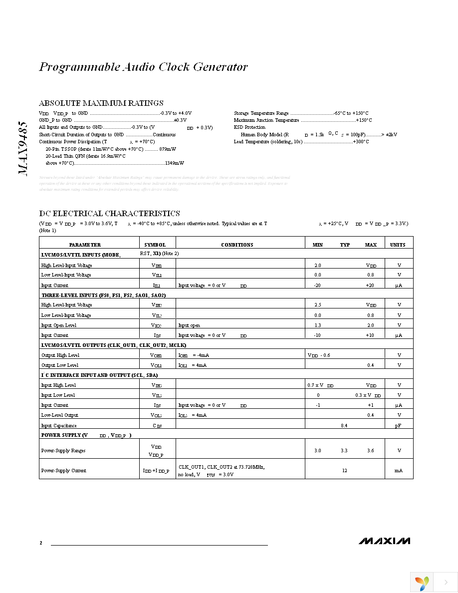 MAX9485EUP+ Page 2