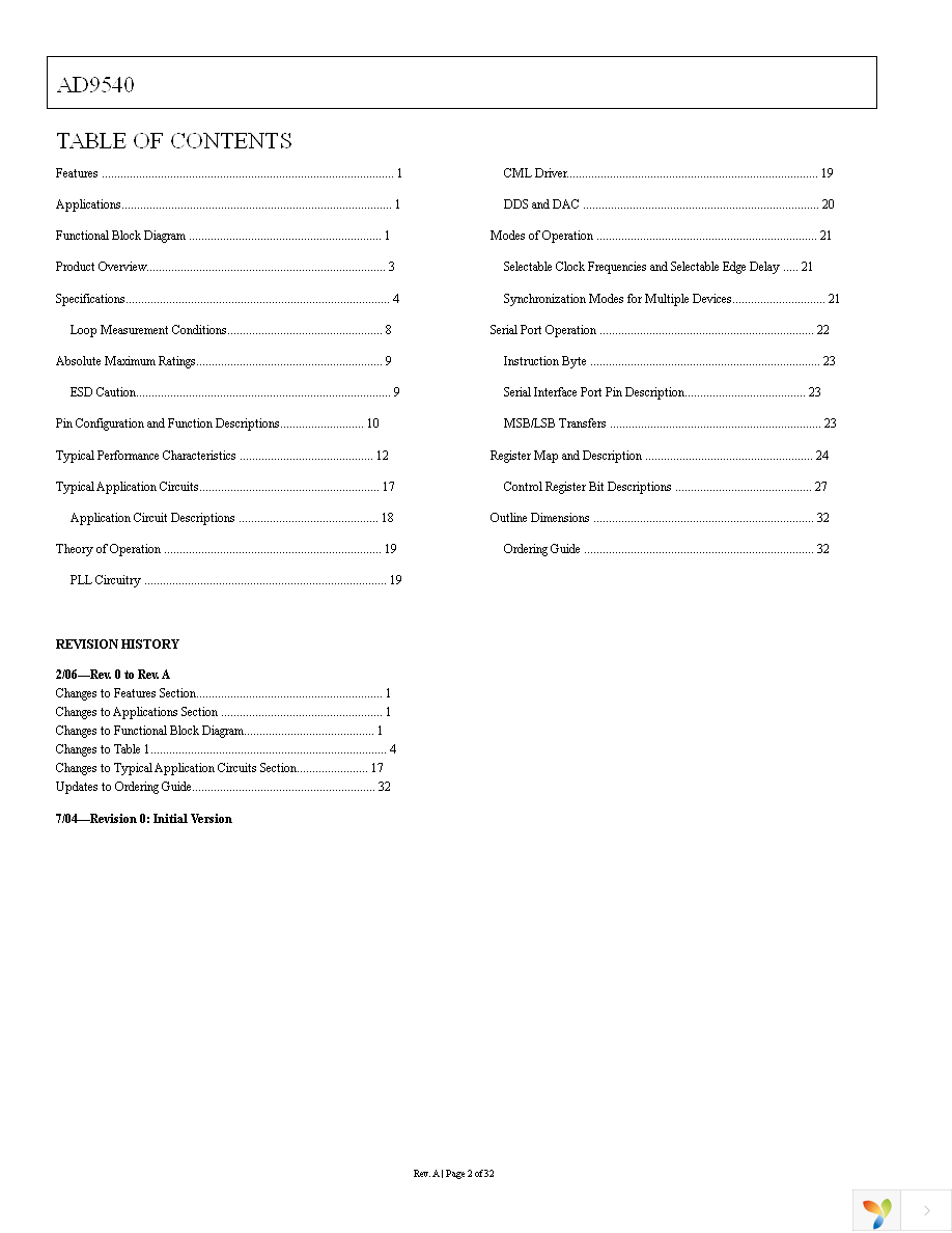 AD9540BCPZ Page 2