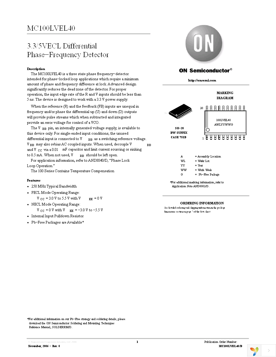 MC100LVEL40DWR2G Page 1