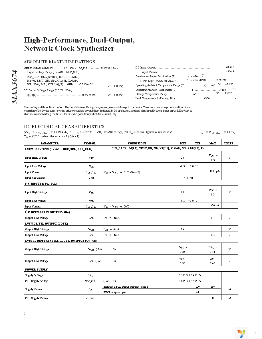 MAX3674ECM+T Page 2