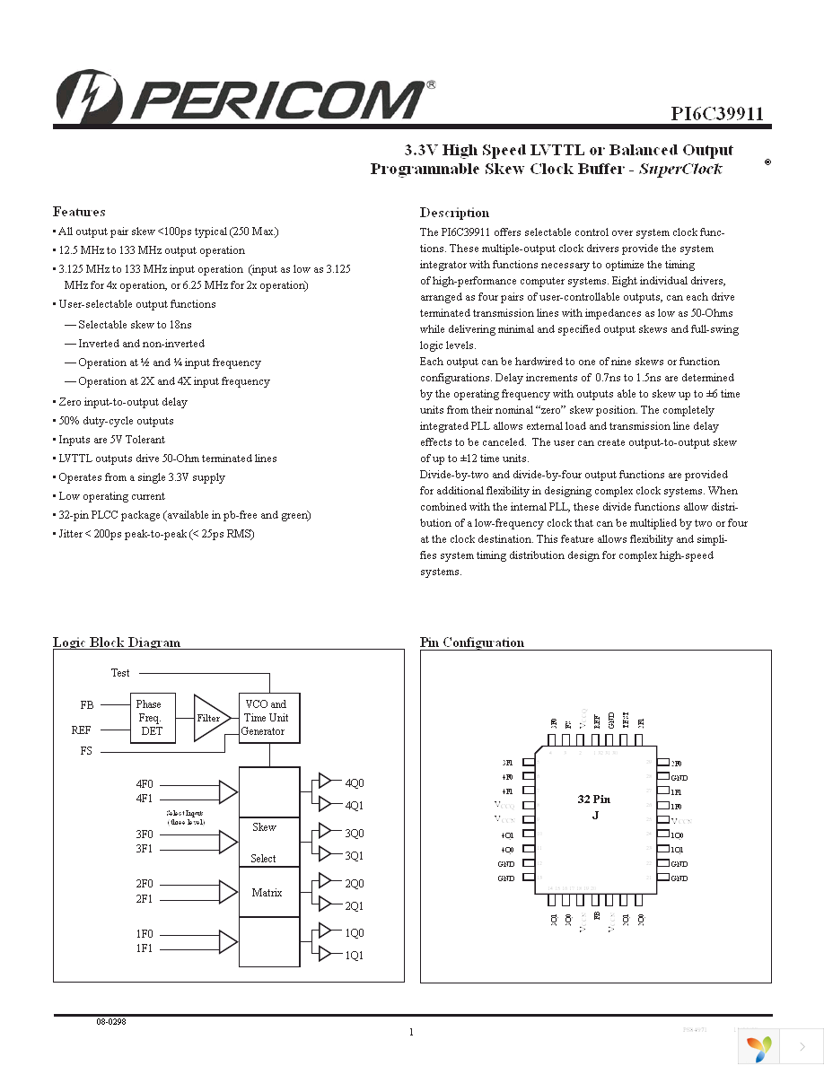 PI6C39911-2JE Page 1