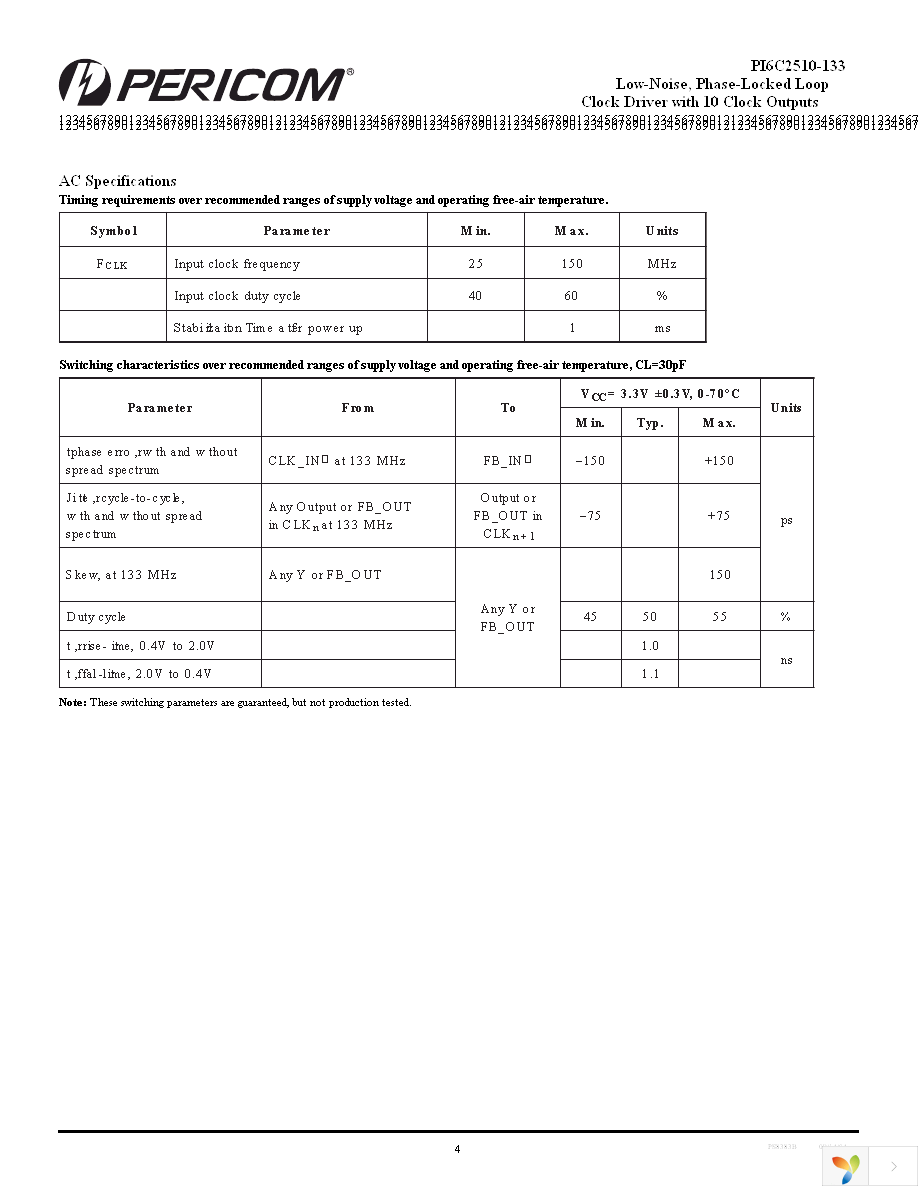 PI6C2510-133LE Page 4