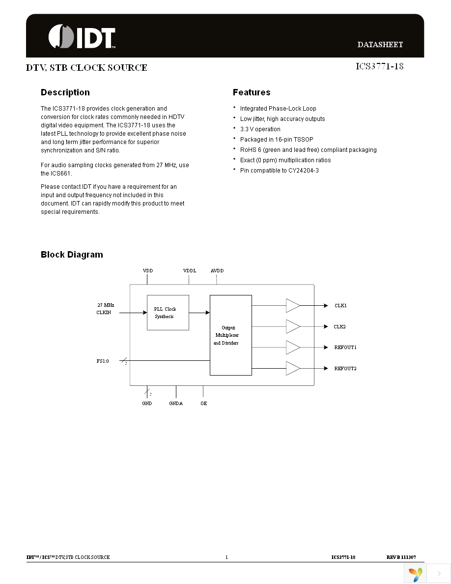 ICS3771G-18LF Page 1