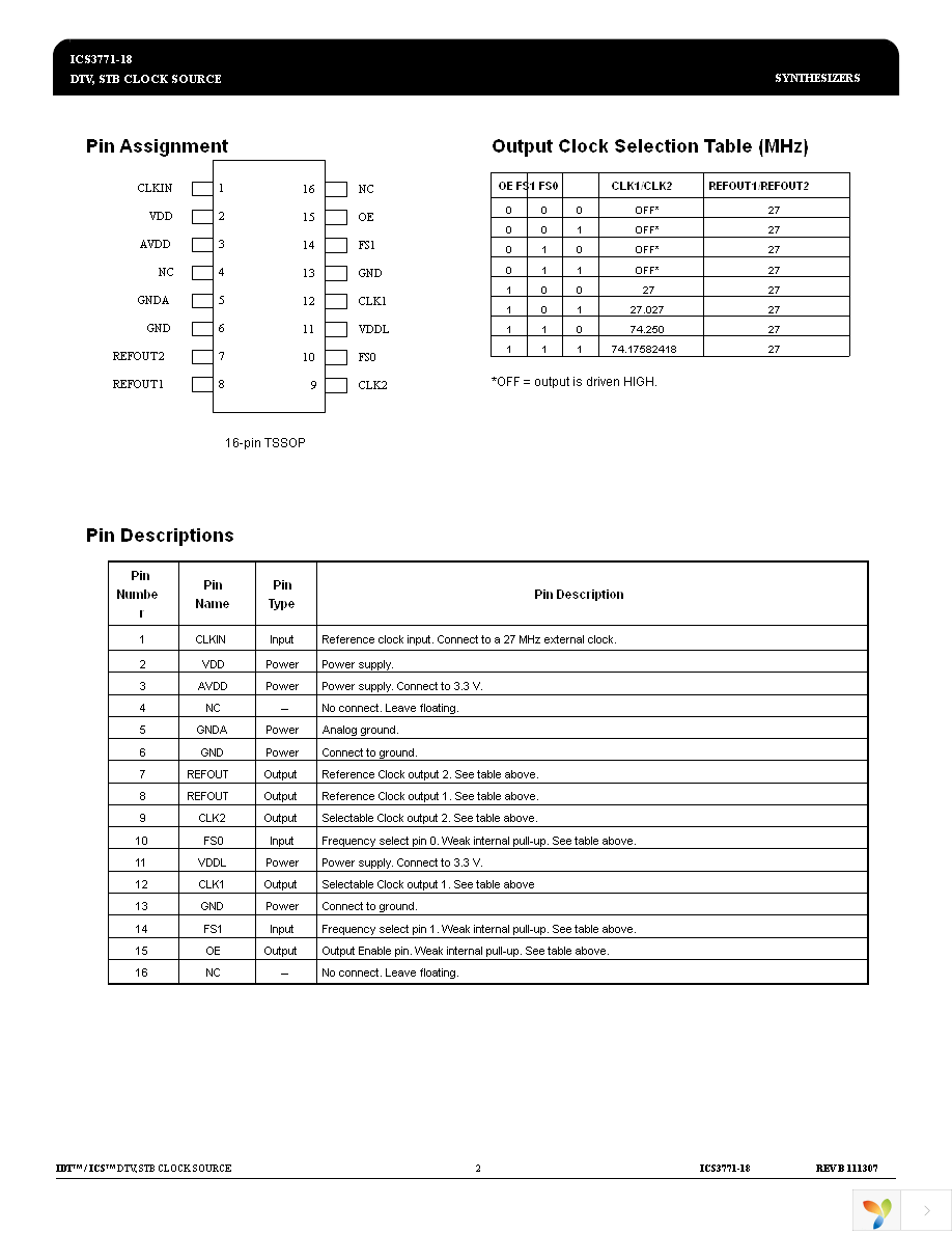 ICS3771G-18LF Page 2