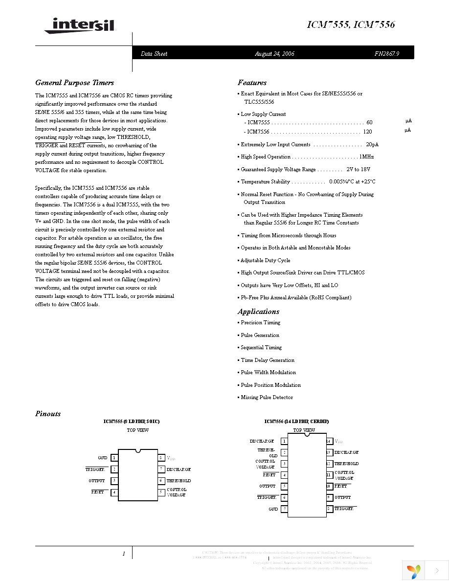 ICM7555IPAZ Page 1