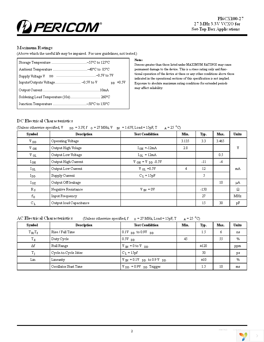 PI6CX100-27WE Page 2