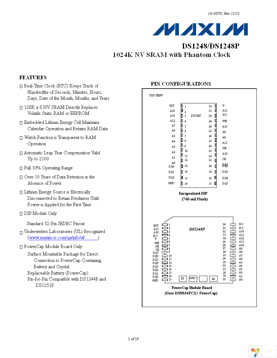 DS1248Y-70+ Page 1