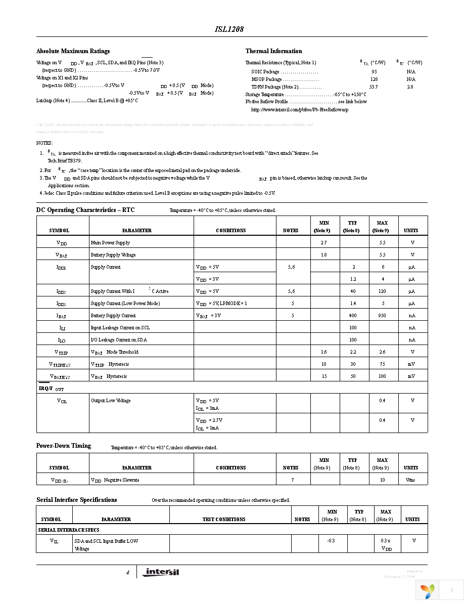 ISL1208IU8Z-TK Page 4