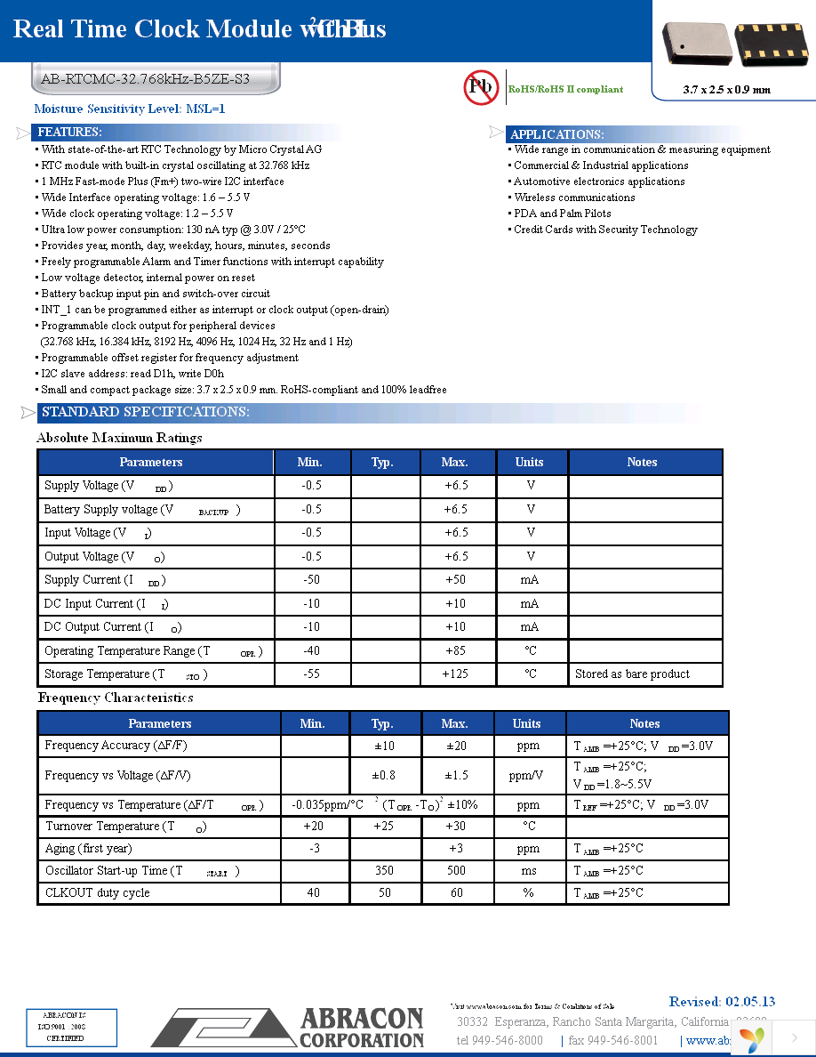 AB-RTCMC-32.768KHZ-B5ZE-S3-T Page 1