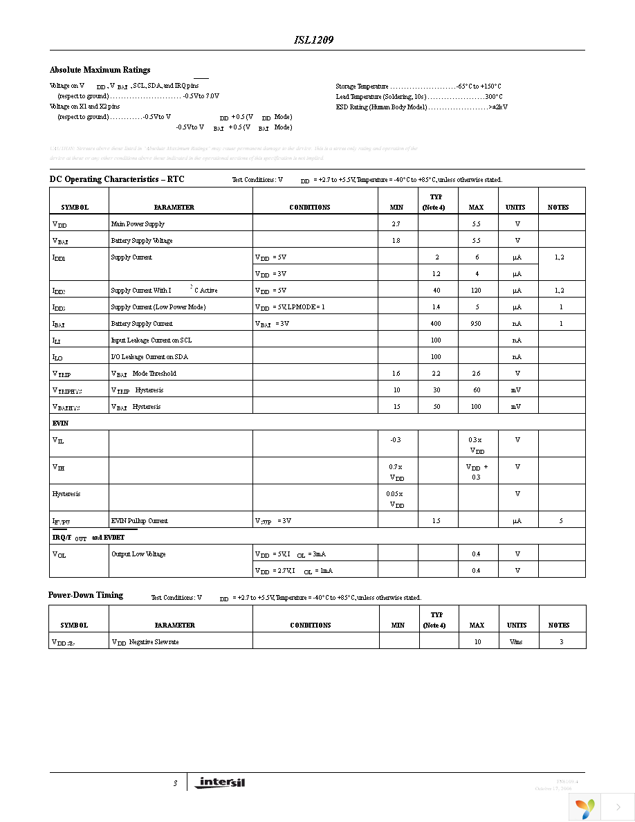 ISL1209IU10Z-TK Page 3