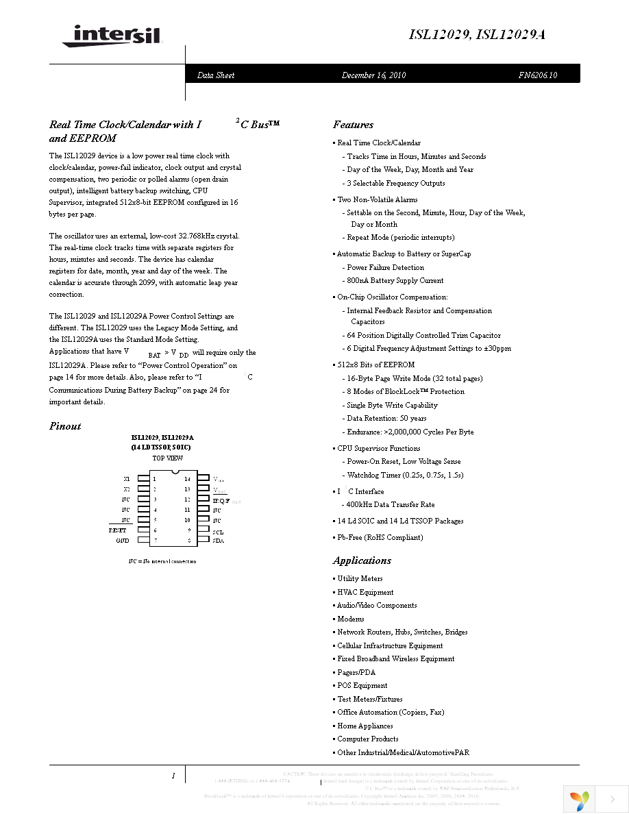 ISL12029IB27AZ Page 1