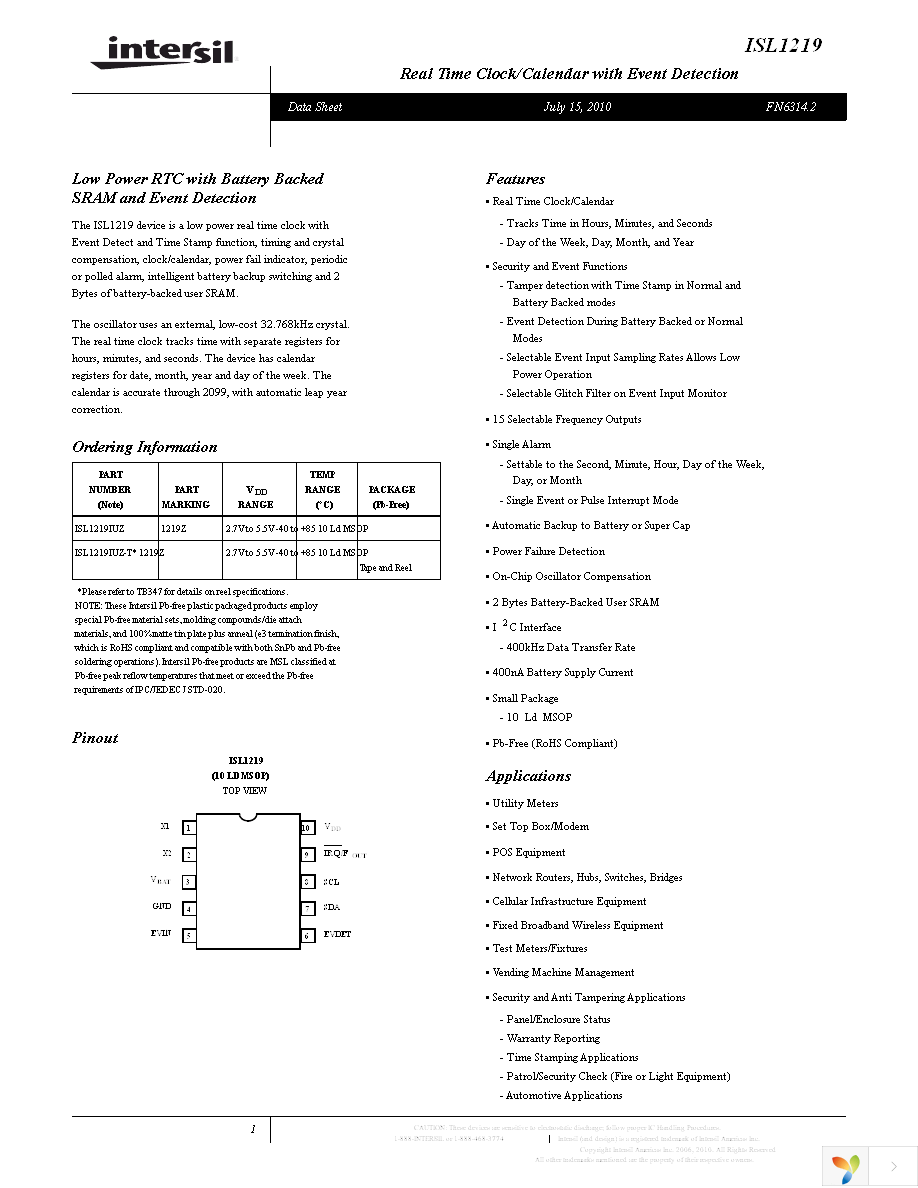 ISL1219IUZ Page 1