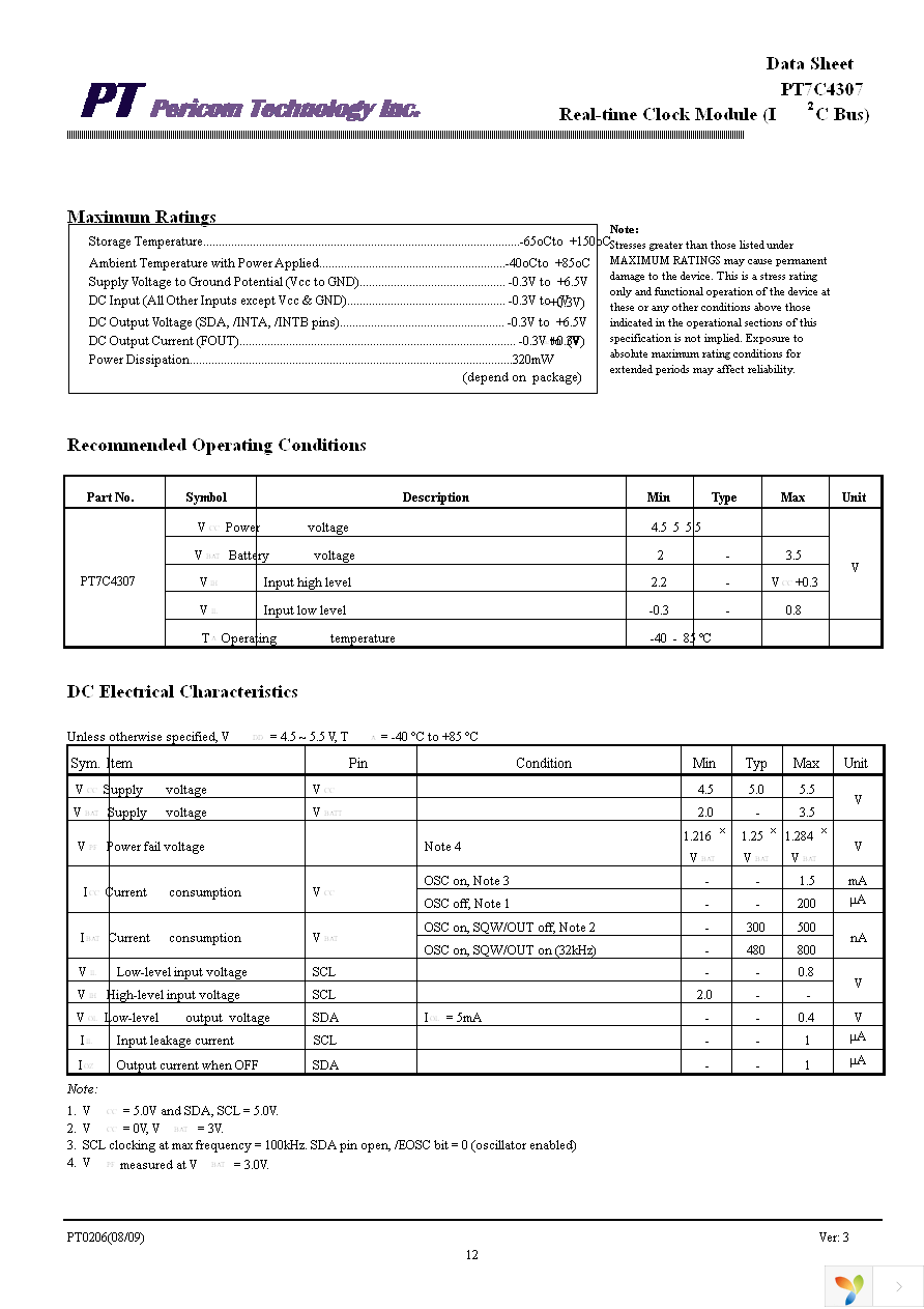 PT7C4307WEX Page 12