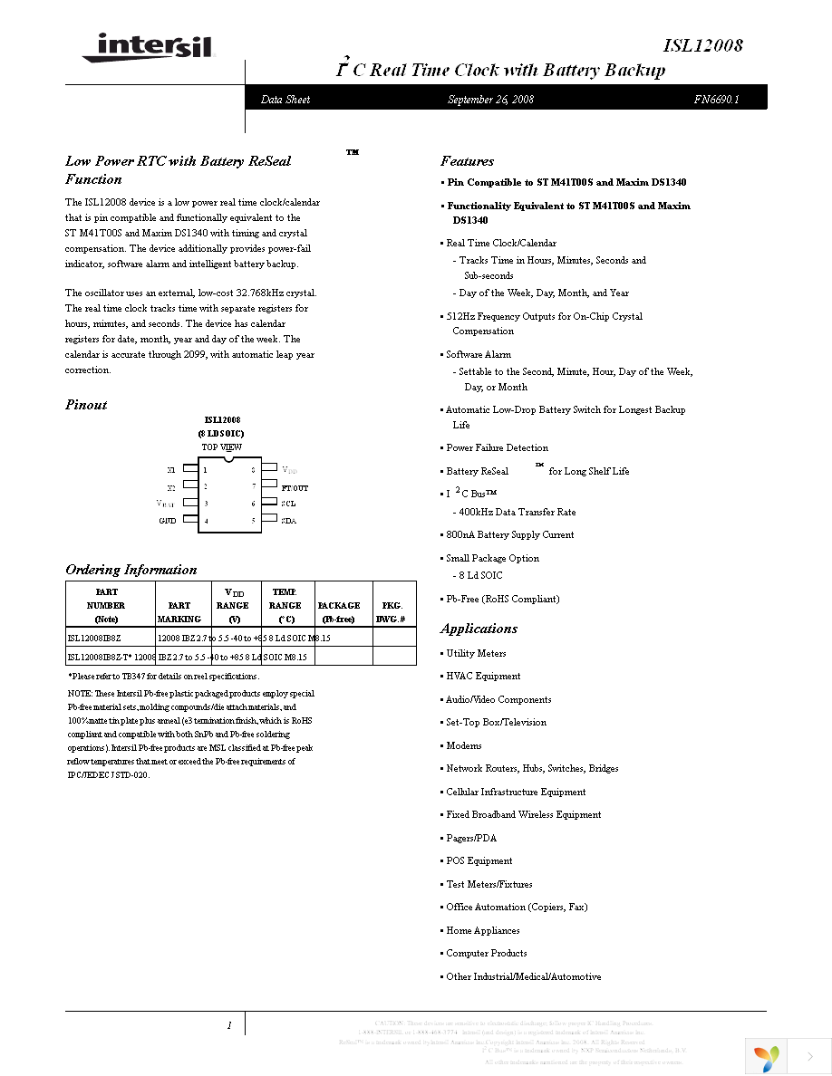 ISL12008IB8Z Page 1