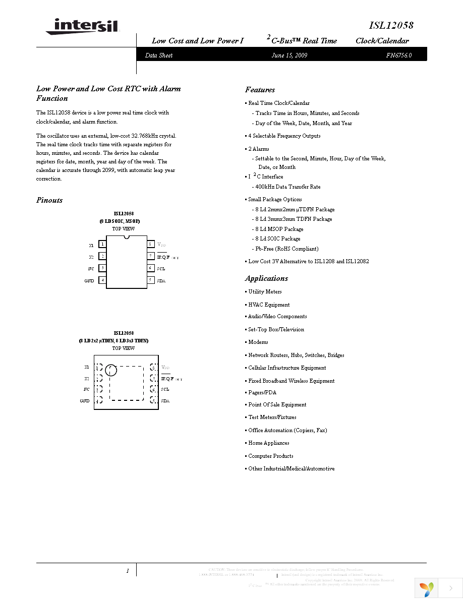 ISL12058IBZ Page 1