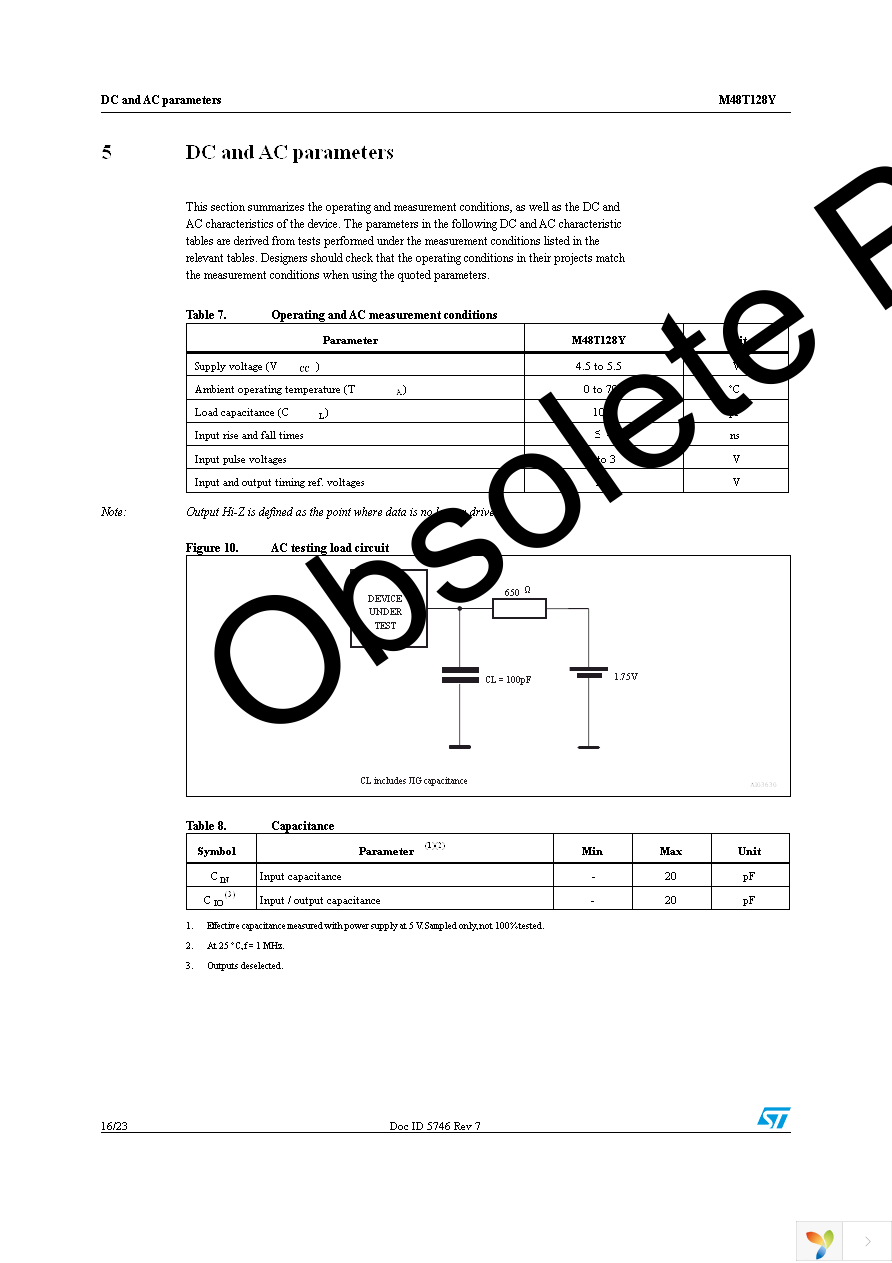 M48T128Y-70PM1 Page 16