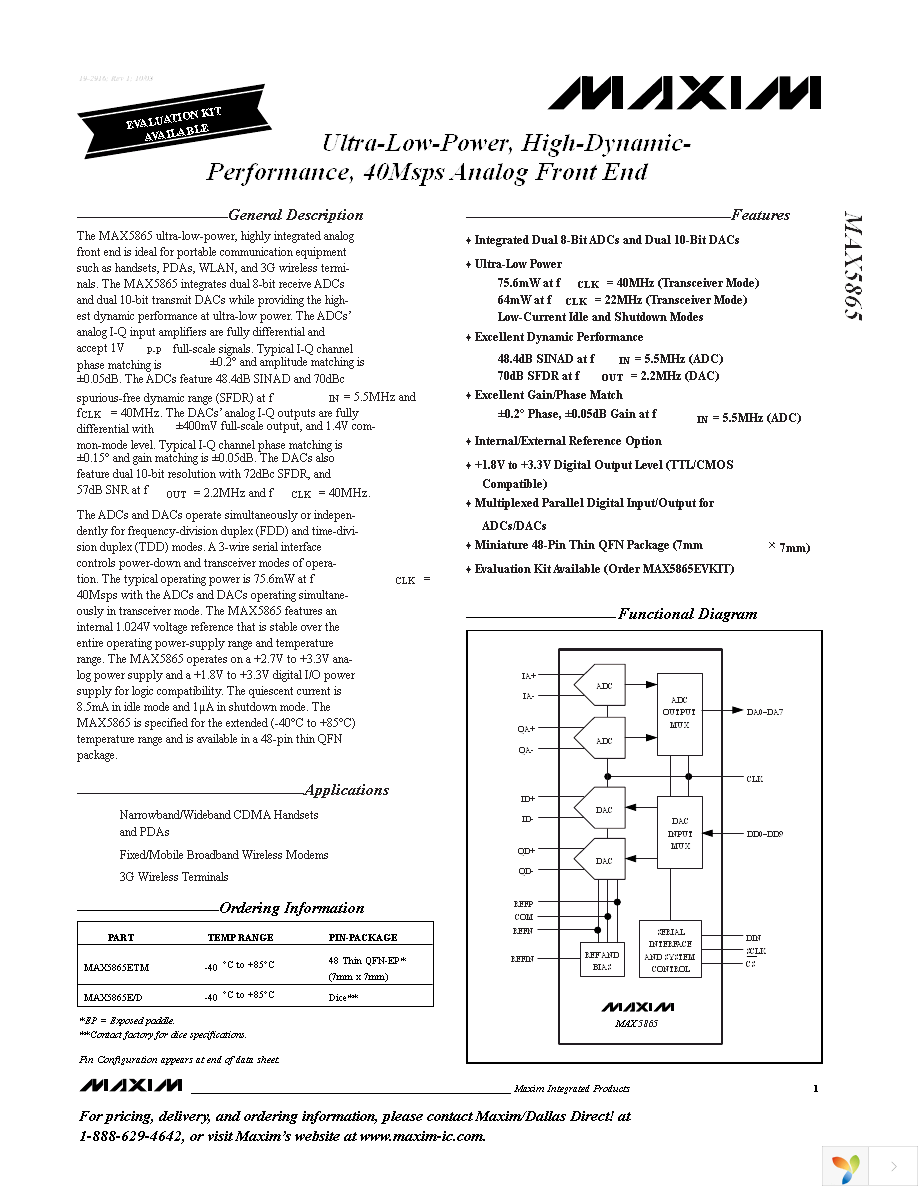 MAX5865ETM+ Page 1