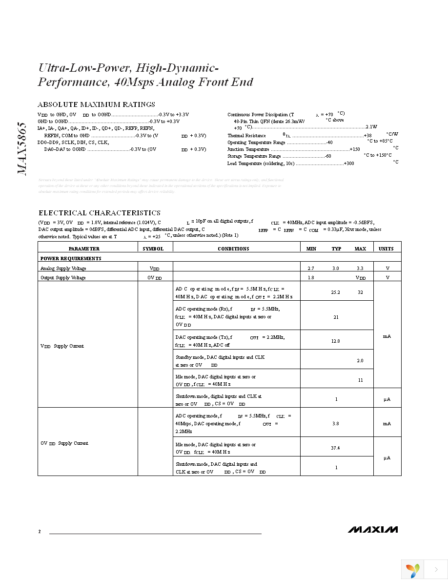 MAX5865ETM+ Page 2