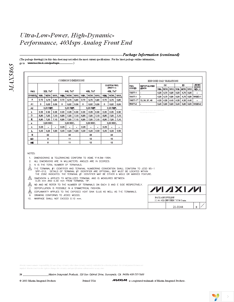 MAX5865ETM+ Page 26